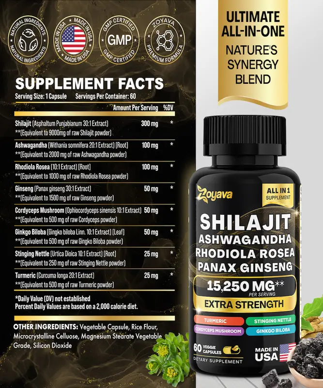 Shilajit Supplement Pure Himalayan 9000MG, Energy Booster with 7+ Super Ingredients